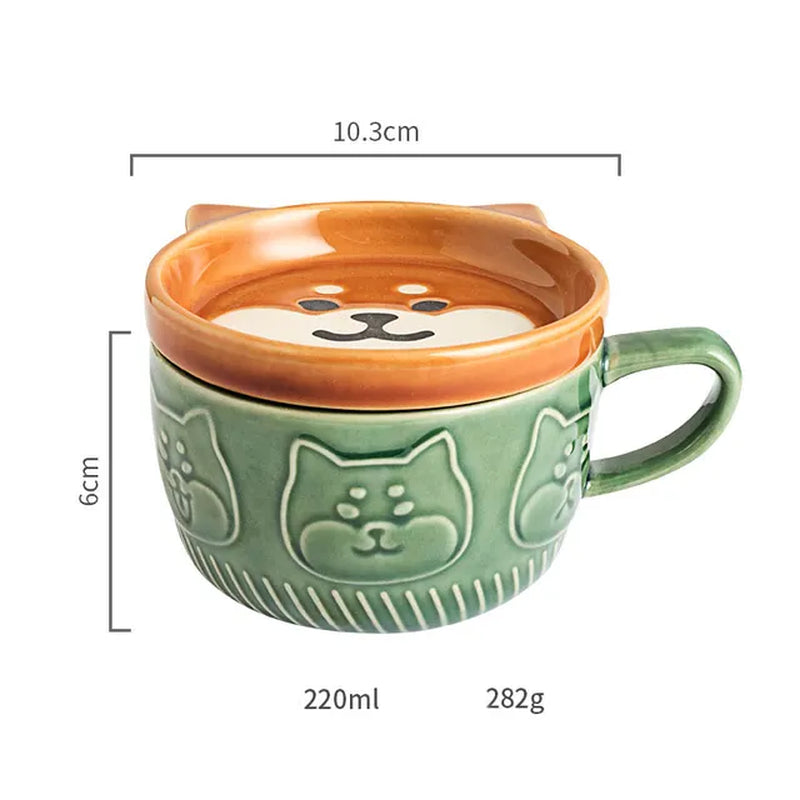 Japanese Cartoon Cat Coffee Mug with Cat Pattern Lid Small Dish Cute Breakfast Cup Creative Coffee Cup Milk Cup Gift for Girl